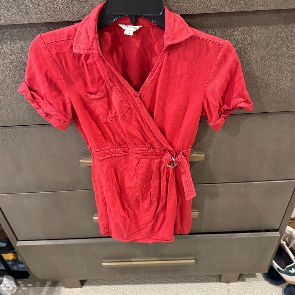 Habitual Kids Red Wrap Dress Size 10 Knee Length Casual Short Sleeve